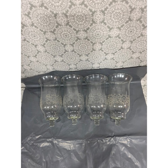 Set of 4 Clear Glass Homco Parklane Candle Holder Floral Etched Scalloped Rim - Picture 2 of 11